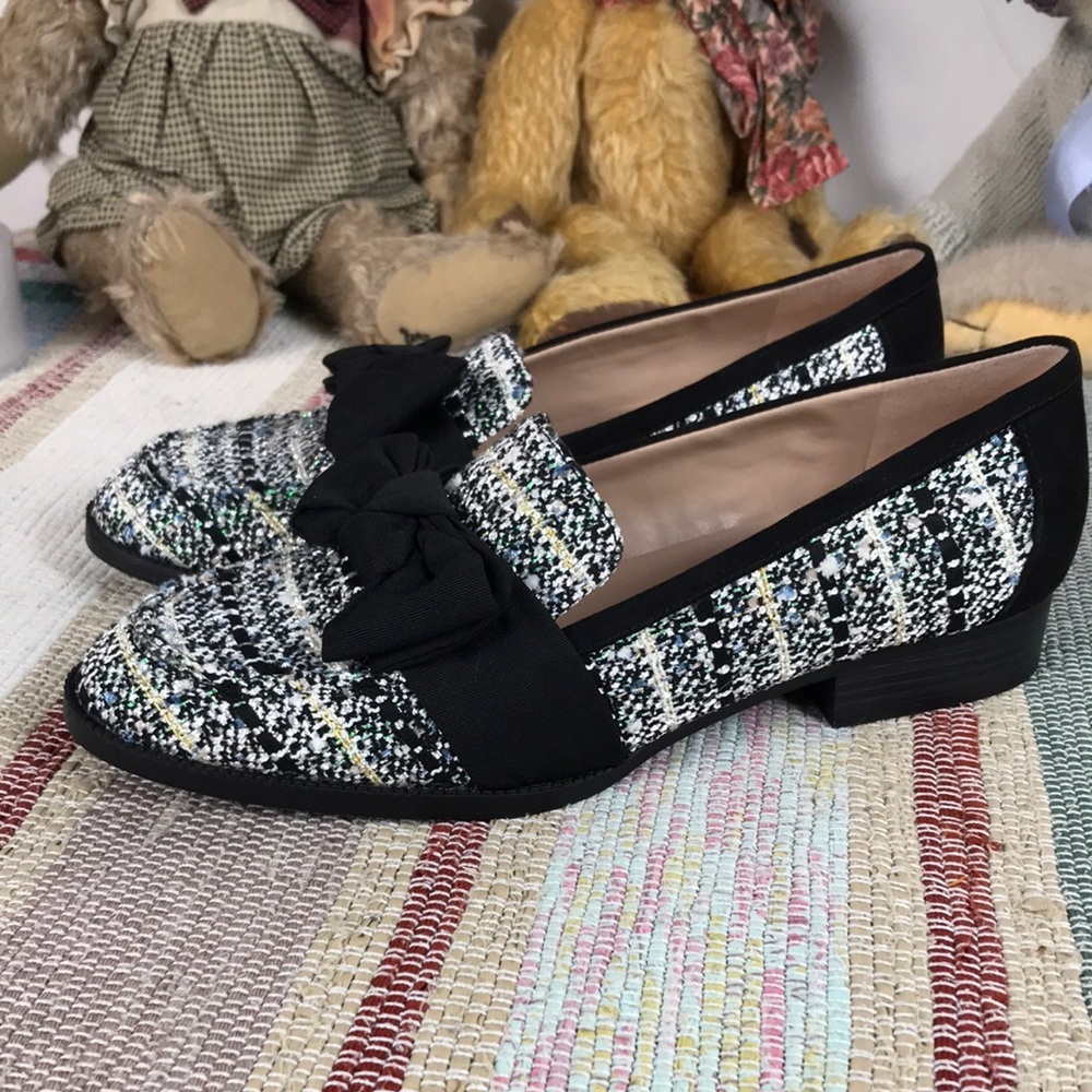 Bandolino Black Tweed Bow Loafers for Women
